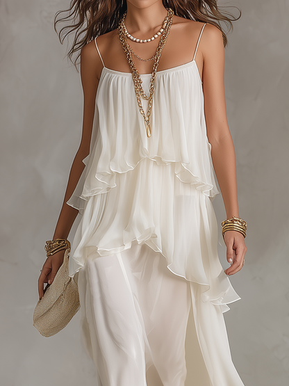 Robe longue romantique étagée en mousseline transparente