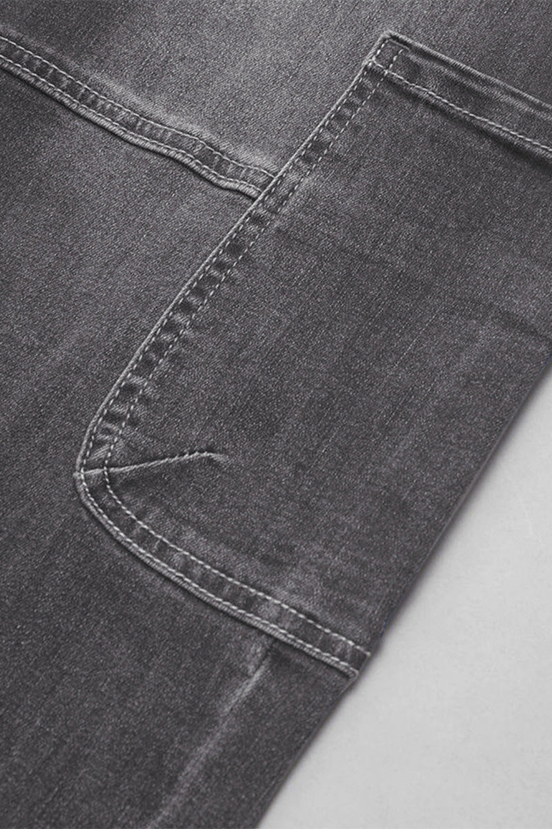Multi Pocket Button Fly Mid Rise Straight Leg Crop Jeans Without Belt