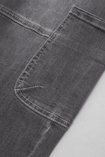 Multi Pocket Button Fly Mid Rise Straight Leg Crop Jeans Without Belt
