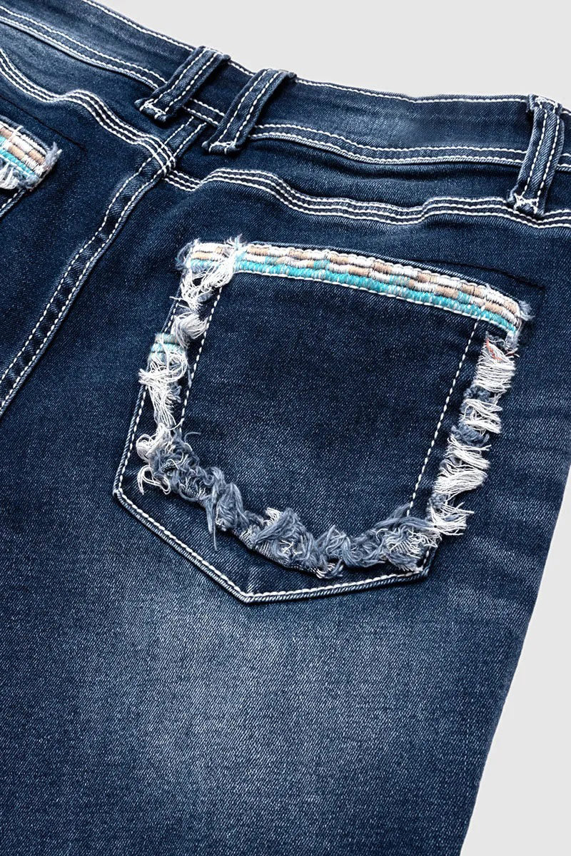 Ripped Roll Hem Wash Stretchy Low Waist Capri Jeans