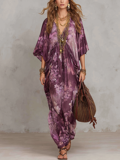 Robe longue bohème vintage fleurie violette