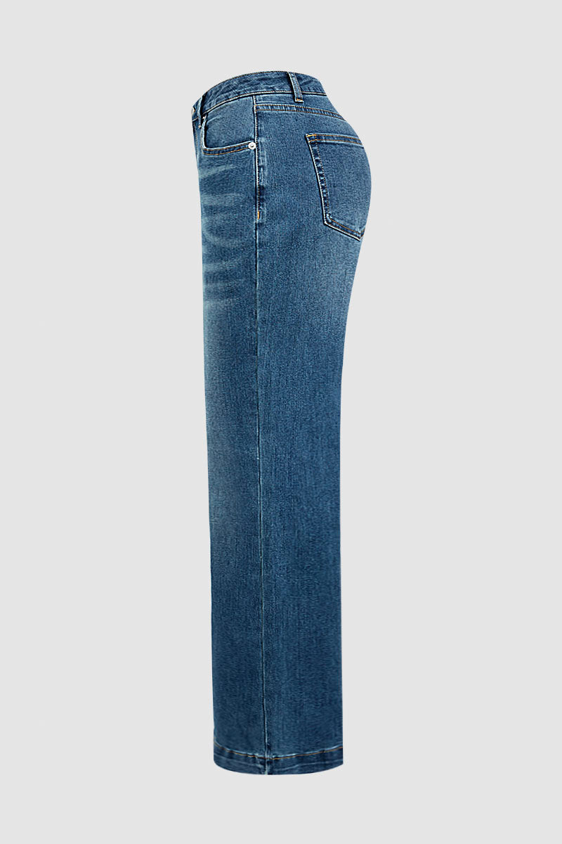 Wash Mid Waist Wide Leg Jeans Without Belt