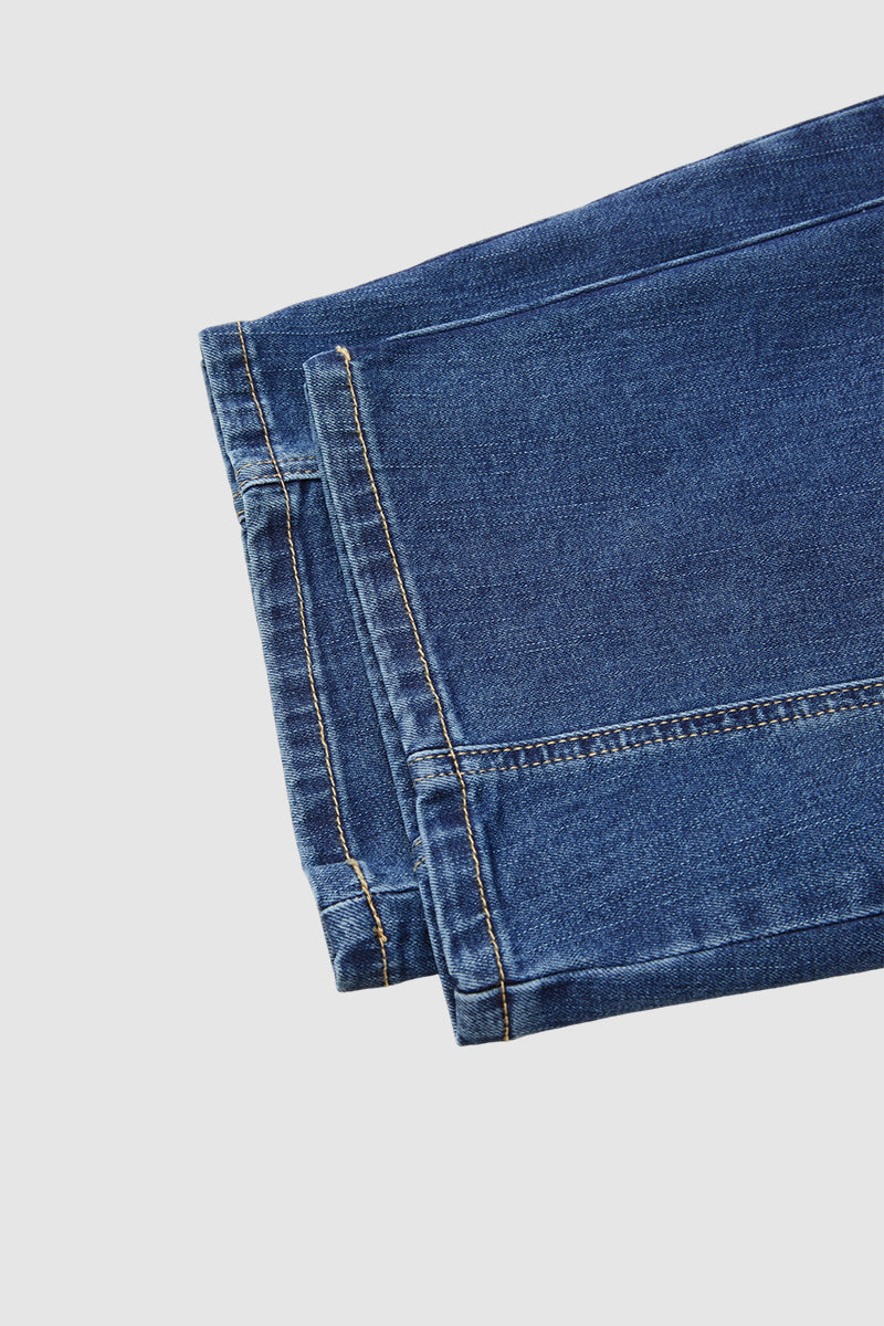 Wash Patch Pocket Stitch Detail Barrel Leg Denim Overalls