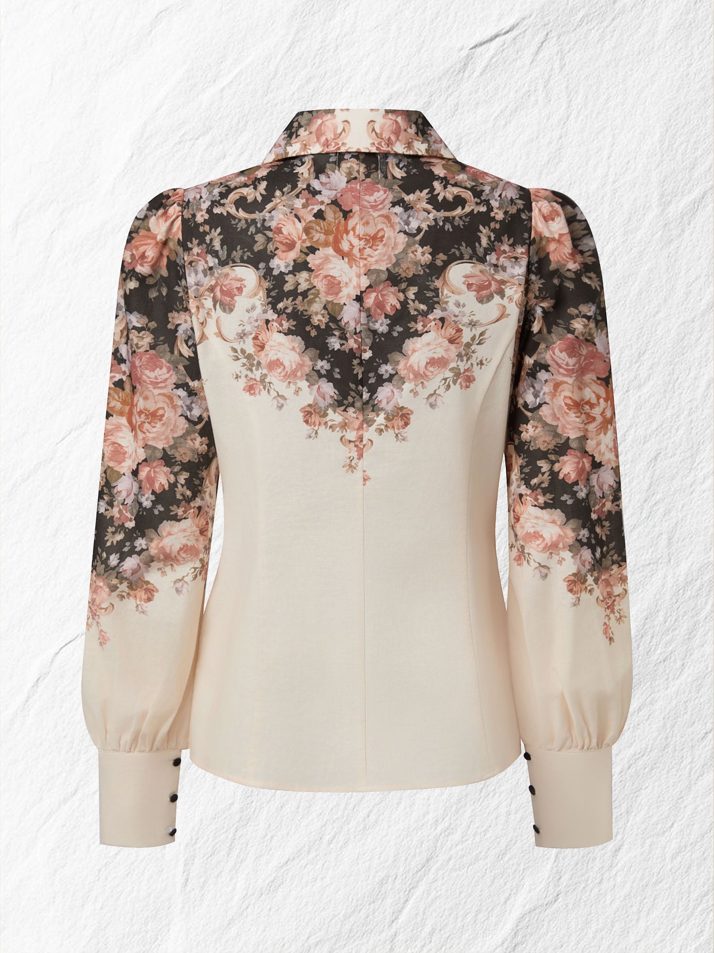 Chemise en coton, Manches longues, Col châle, Florale, Boutons, Vacances, Vintage, Abricot