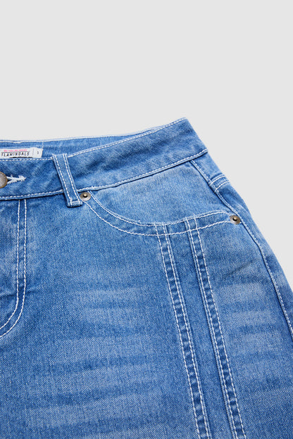 Stitch Detail Mid Waist Straight Leg Jeans