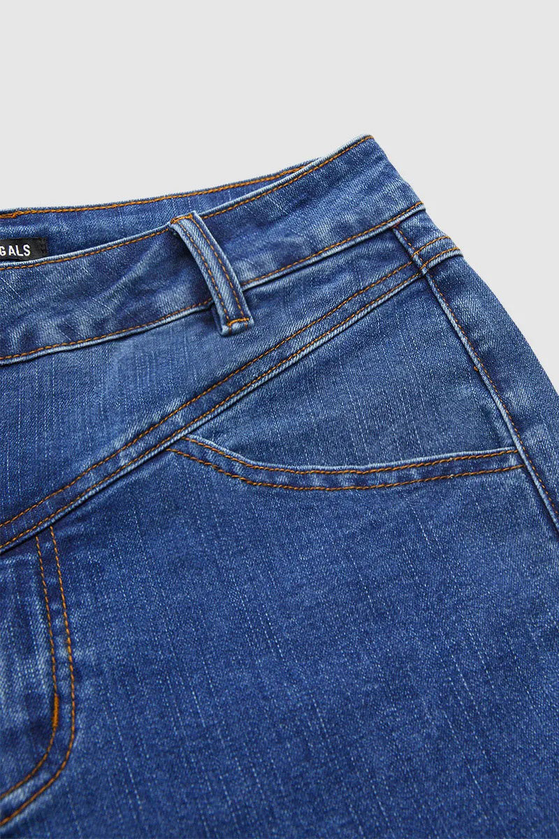 Wash Stitch Detail Button Up High Rise Bootcut Jeans