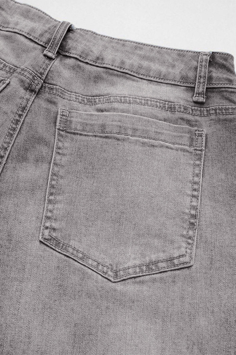 Wash Stitch Decor Wide Leg Mid Rise Jeans Without Belt
