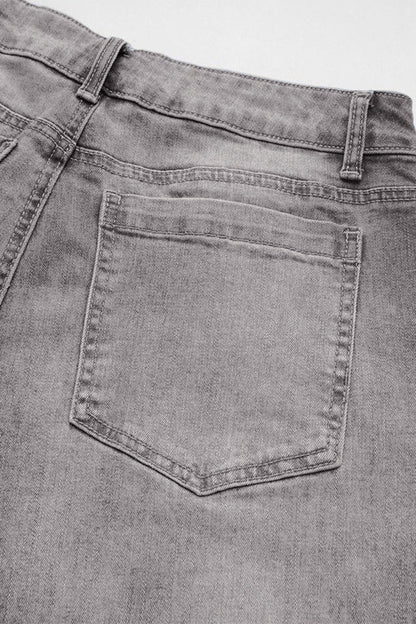 Wash Stitch Decor Wide Leg Mid Rise Jeans Without Belt