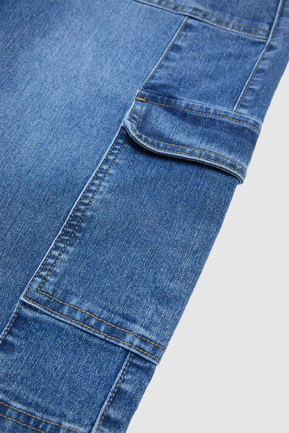 Wash Flap Pocket High Waist Straight Leg Capri Jeans Without Belt