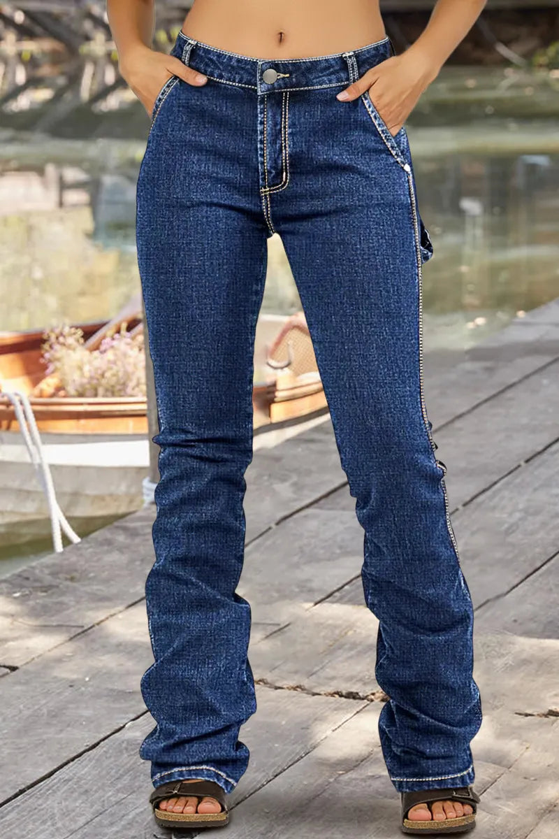 Wash Mid Rise Bootcut Carpenter Jeans Without Belt