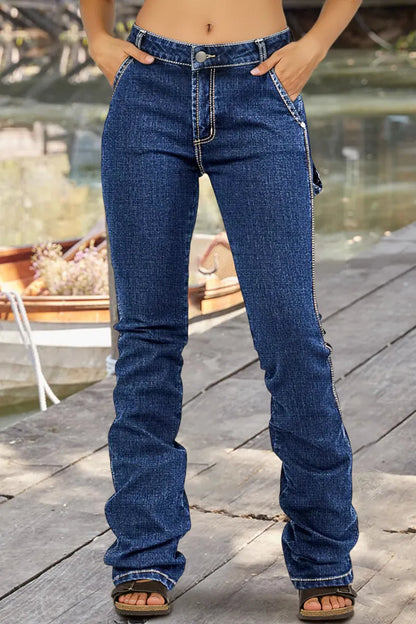Wash Mid Rise Bootcut Carpenter Jeans Without Belt