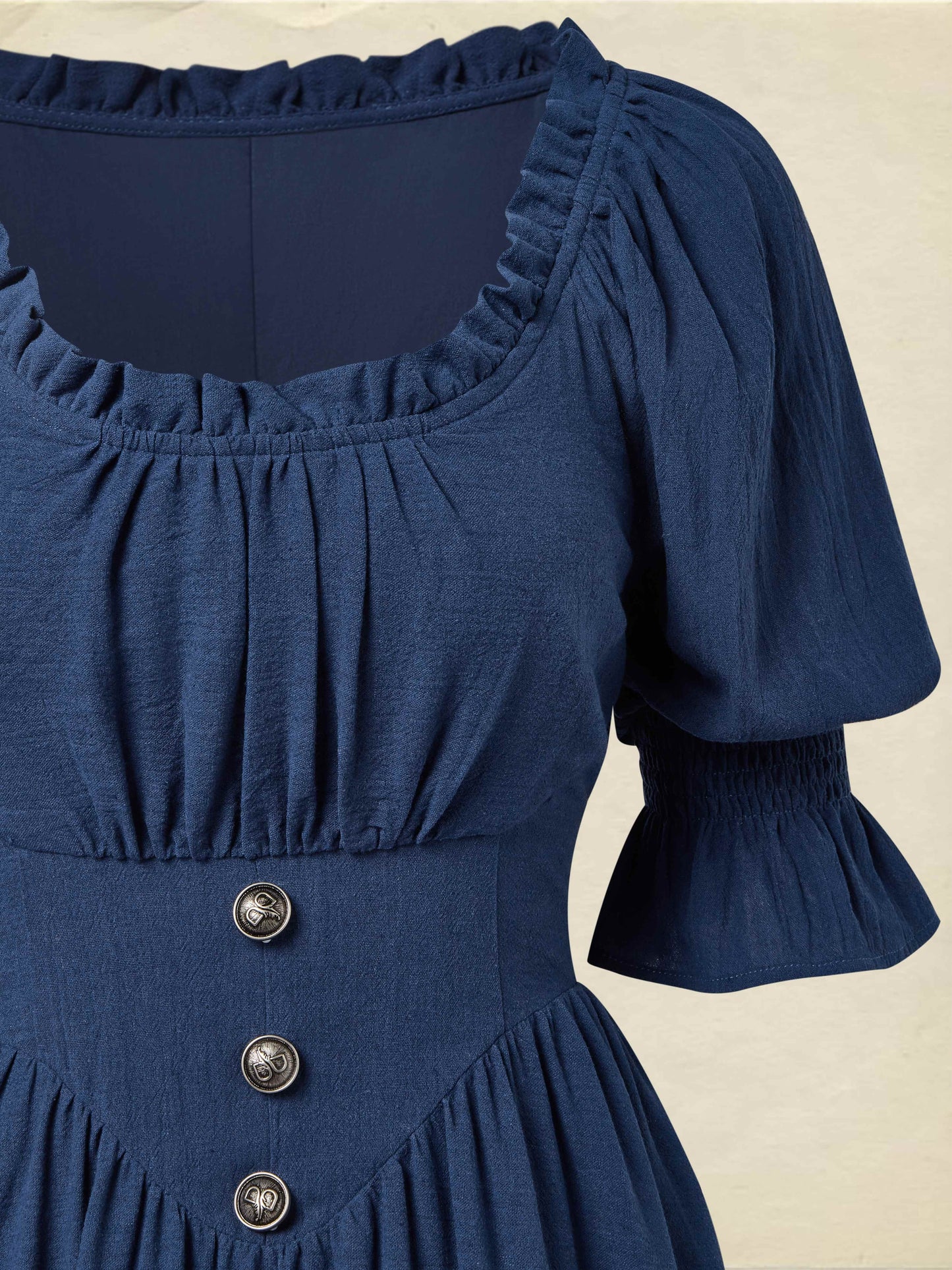 Robe longue en lin, col rond, manches courtes, ceinture, style victorien, robe de princesse, bleue