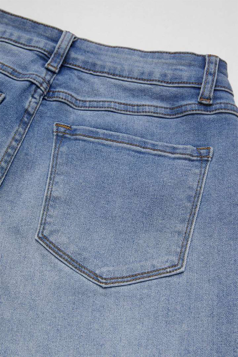 Wash Embroidery Raw Hem Mid Rise Crop Jeans