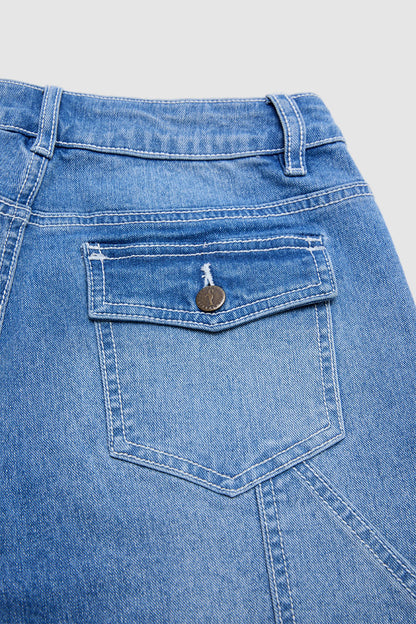 Stitch Detail Mid Waist Straight Leg Jeans