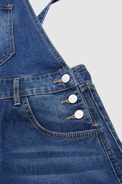Wash Patch Pocket Stitch Detail Barrel Leg Denim Overalls