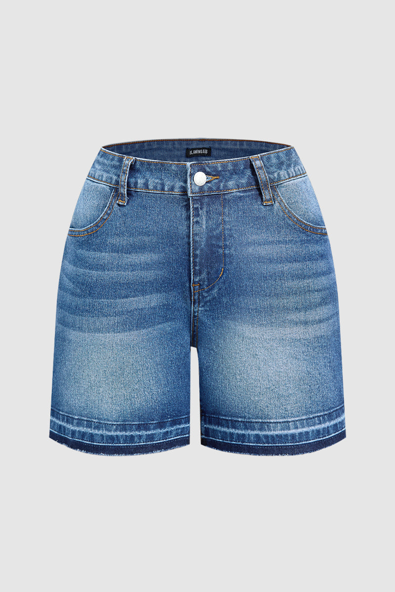 Wash Mid Rise Mid Thigh Denim Shorts Without Belt