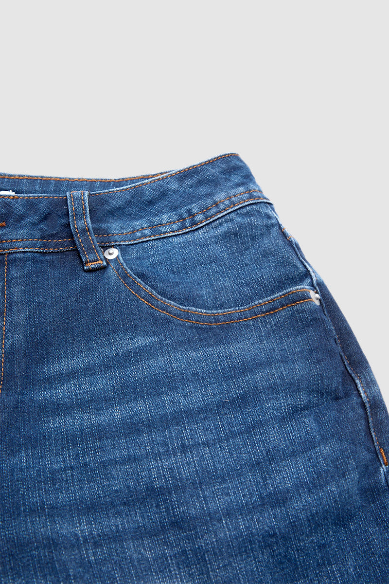 Wash Button Detail Mid Waist Straight Leg Cropped Jeans
