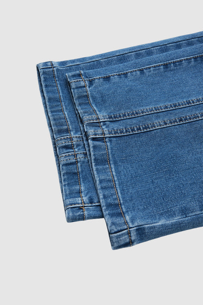 Stitch Detail Shirred High Waist Wide Leg Capri Jeans