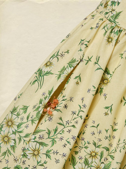 Robe longue en coton, sans manches, col en V, à fleurs, fleurs en 3D (détachables), vacances, vintage, jaune