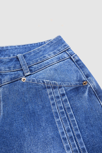 Wash Pleated High Rise Straight Leg Crop Jeans Without Belt