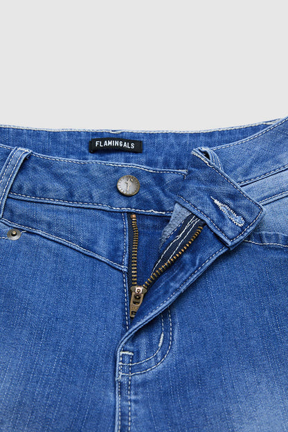 Wash Stitch Detail Mid Waist Straight Leg Capri Jeans Without Belt