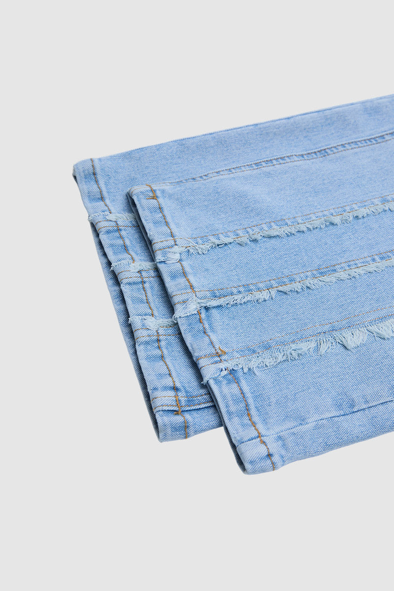 Wash Stitch Detail Mid Waist Straight Leg Jeans Without Belt