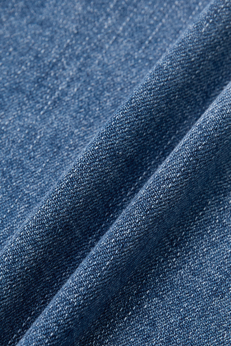 Wash Button Tab Elastic Mid Rise Straight Leg Capri Jeans
