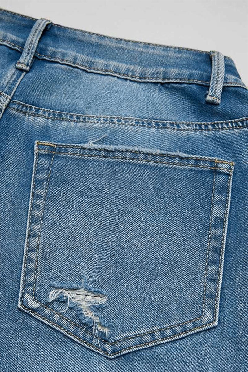 Wash Raw Hem Ripped Mid Rise Crop Straight Leg Jeans