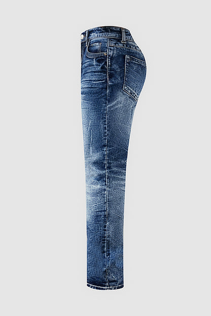 Wash Mid Waist Straight Leg Jeans