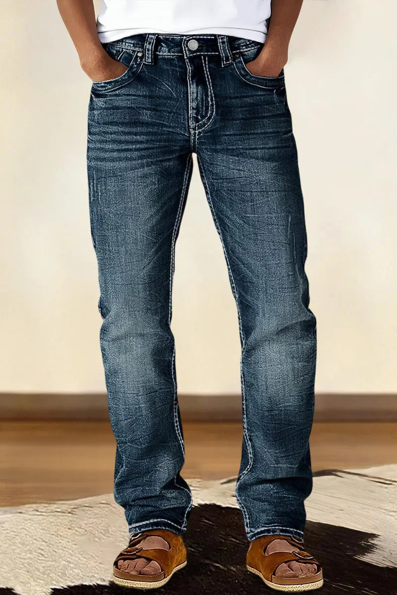 Wash Mid Waist Straight Leg Jeans