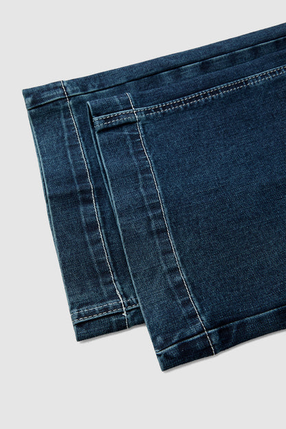 Wash Stitch Detail Mid Rise Straight Leg Jeans Without Belt