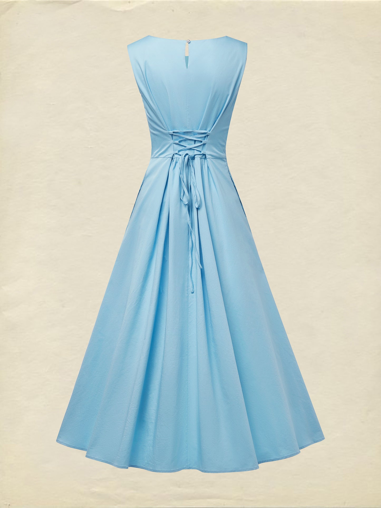 Robe longue en coton, sans manches, col rond, unie, à volants, style vintage français, kaki