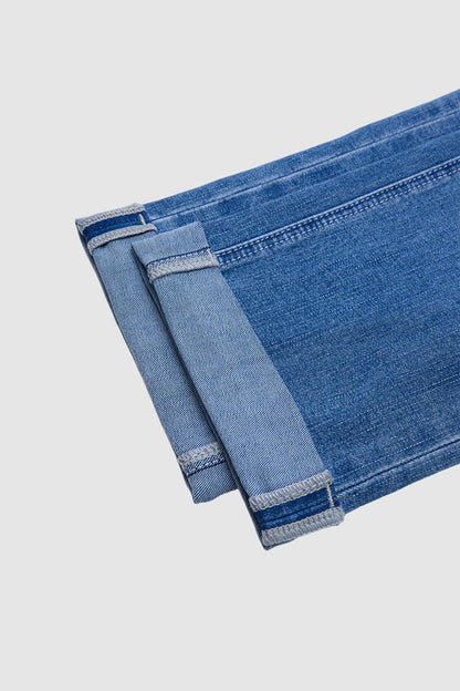 Stitch Detail Mid Waist Skinny Rolled Hem Capri Jeans