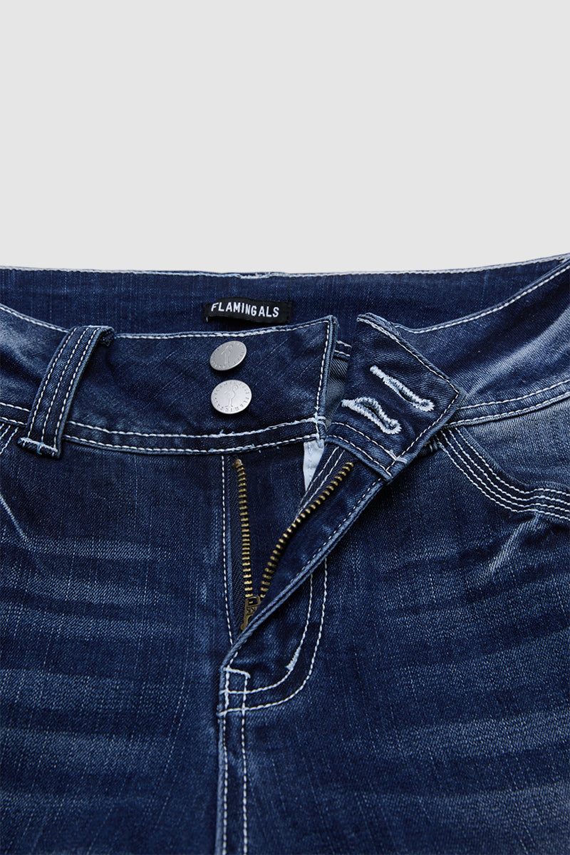 Wash Button Side Mid Waist Skinny Crop Jeans