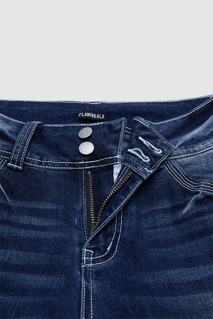 Wash Button Side Mid Waist Skinny Crop Jeans