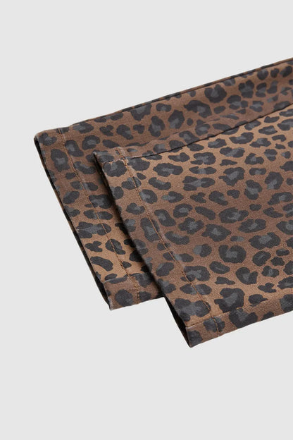Leopard Print Flap Pocket High Waist Tapered Cargo Crop Pants Without Belt