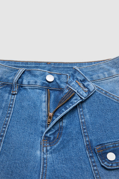 Ripped Flap Decor High Waist Straight Leg Cropped Jeans