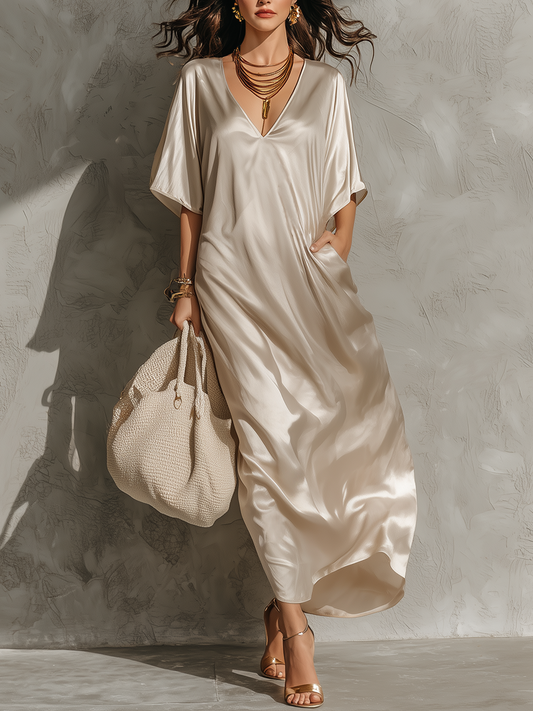 Robe longue ample kaftan de luxe à col en V