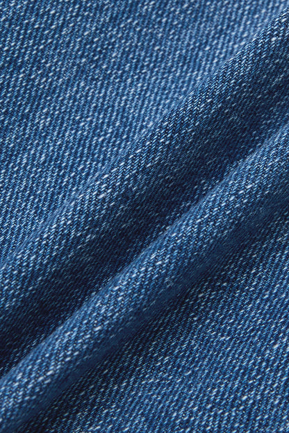 Raw Hem Stitch Detail Drawstring High Waist Denim Bermuda Shorts