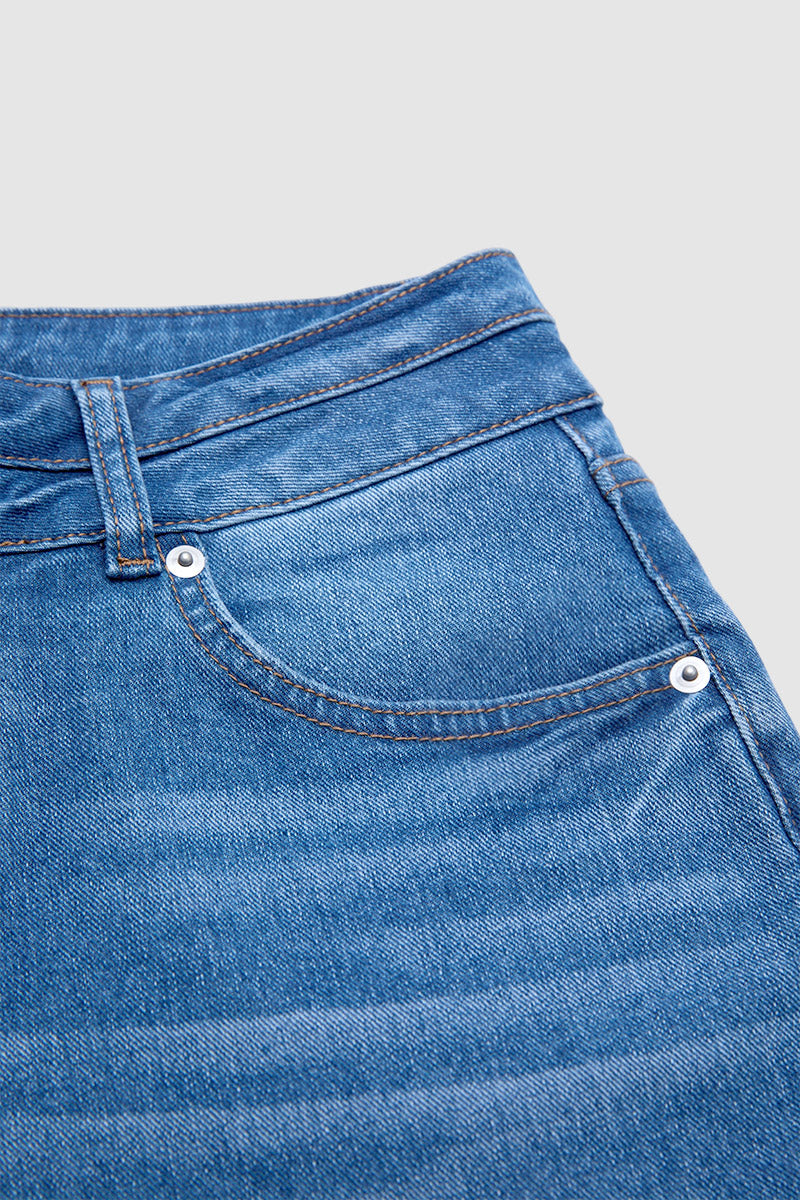 Wash Dual Button Mid Rise Straight Leg Crop Jeans