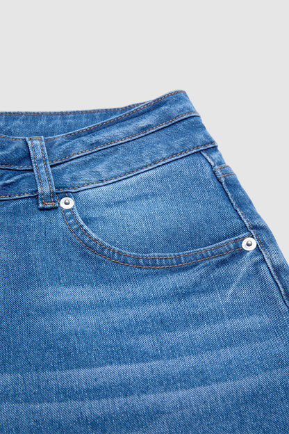 Wash Dual Button Mid Rise Straight Leg Crop Jeans
