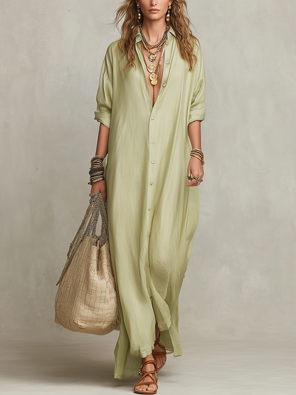 Robe longue décontractée boutonnée bohème