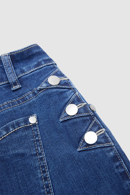 Wash Button Side High Rise Straight Leg Jeans