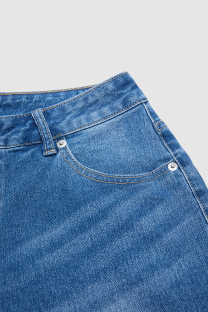 Raw Hem Ripped Mid Waist Straight Leg Capri Jeans