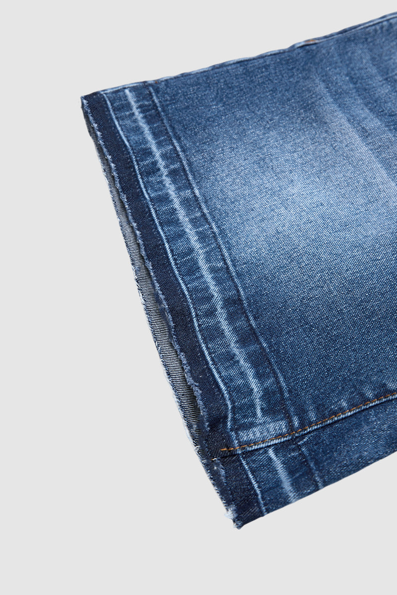 Wash Mid Rise Mid Thigh Denim Shorts Without Belt