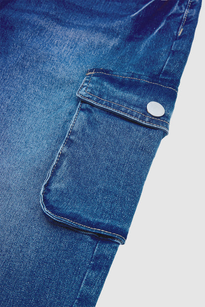 Wash Flap Pocket Drawstring Mid Rise Straight Leg Capri Jeans