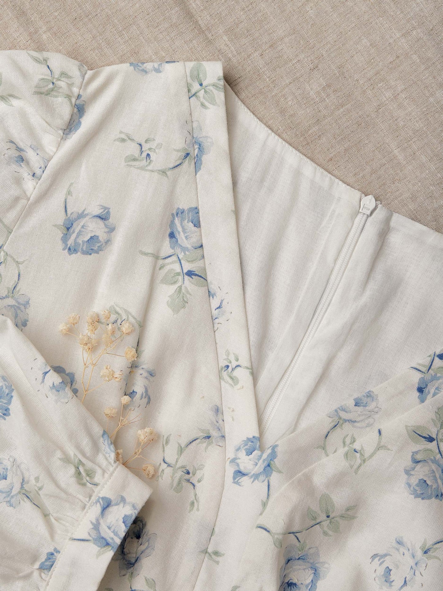 Robe longue en lin, Manches 3/4, Col en V, Mélange de lin, Bleu