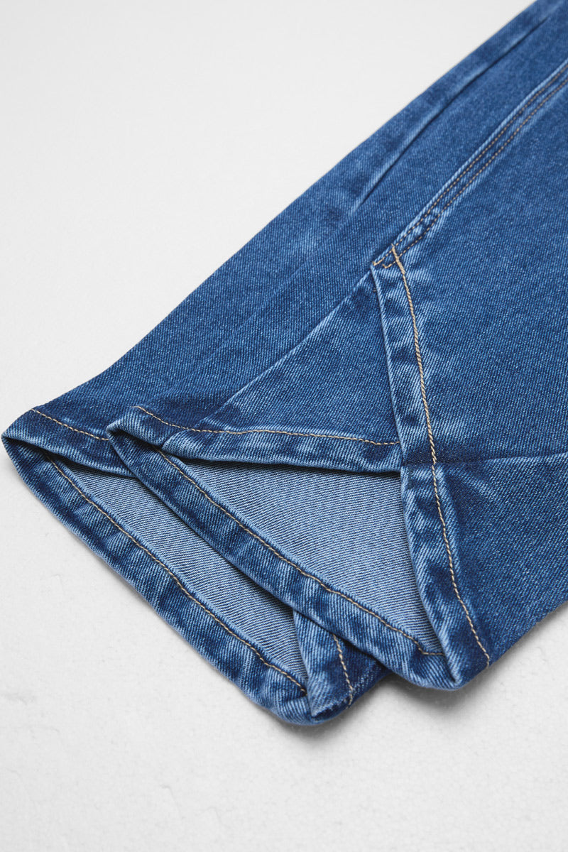 Wash Tulip Hem High Rise Straight Leg Crop Jeans