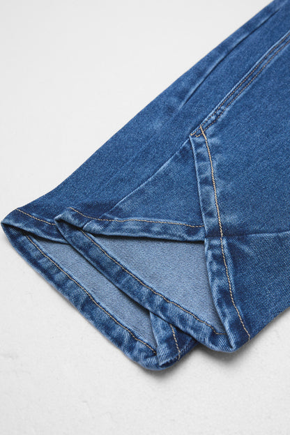 Wash Tulip Hem High Rise Straight Leg Crop Jeans