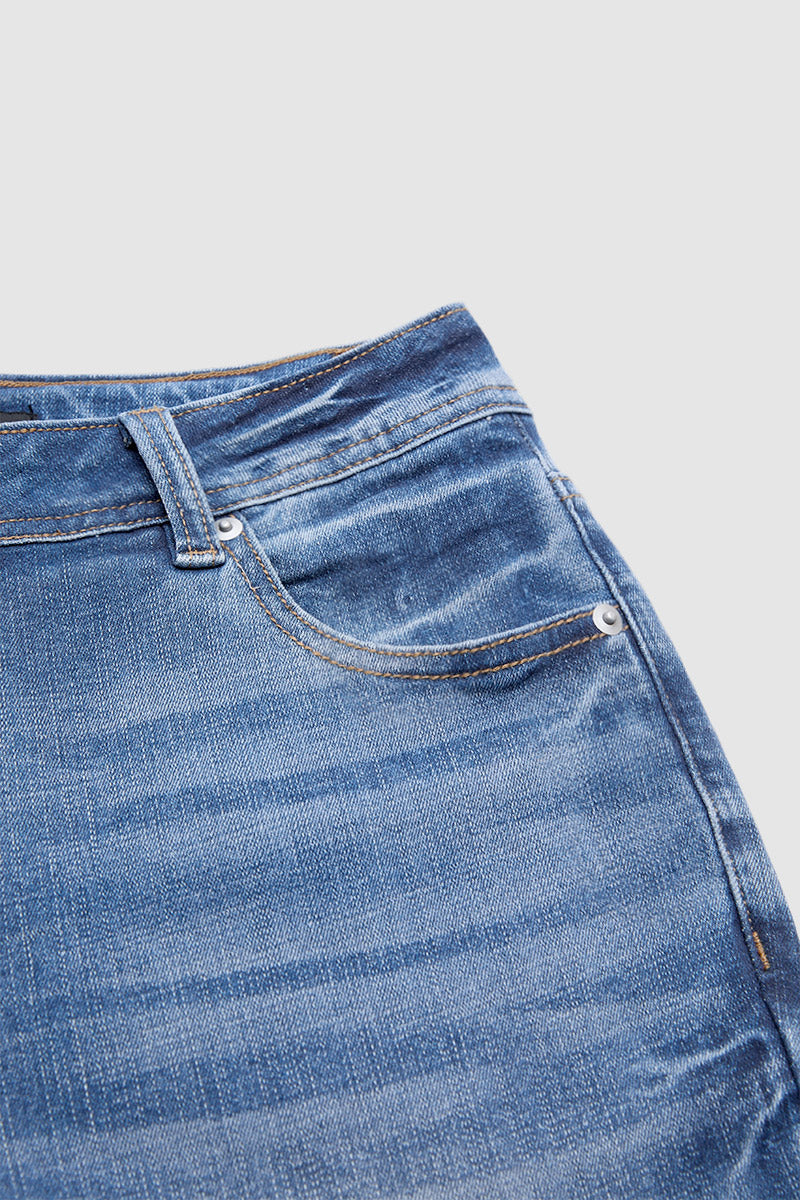 Wash Ripped Mid Rise Bootcut Jeans
